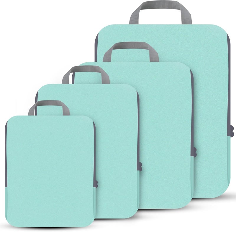 PANDA JOYS 4 Set Compression Packing Cubes Travel - Travel Accessories Expandable Packing Organizers for Carry On - Essentials Luggage Bags - Light Teal - Image 1